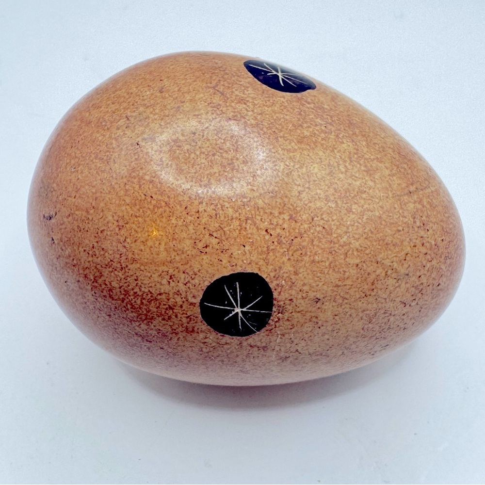 Besmo Stone Egg from Kenya Hand Carved Tan w-Black Dot 3” Calming